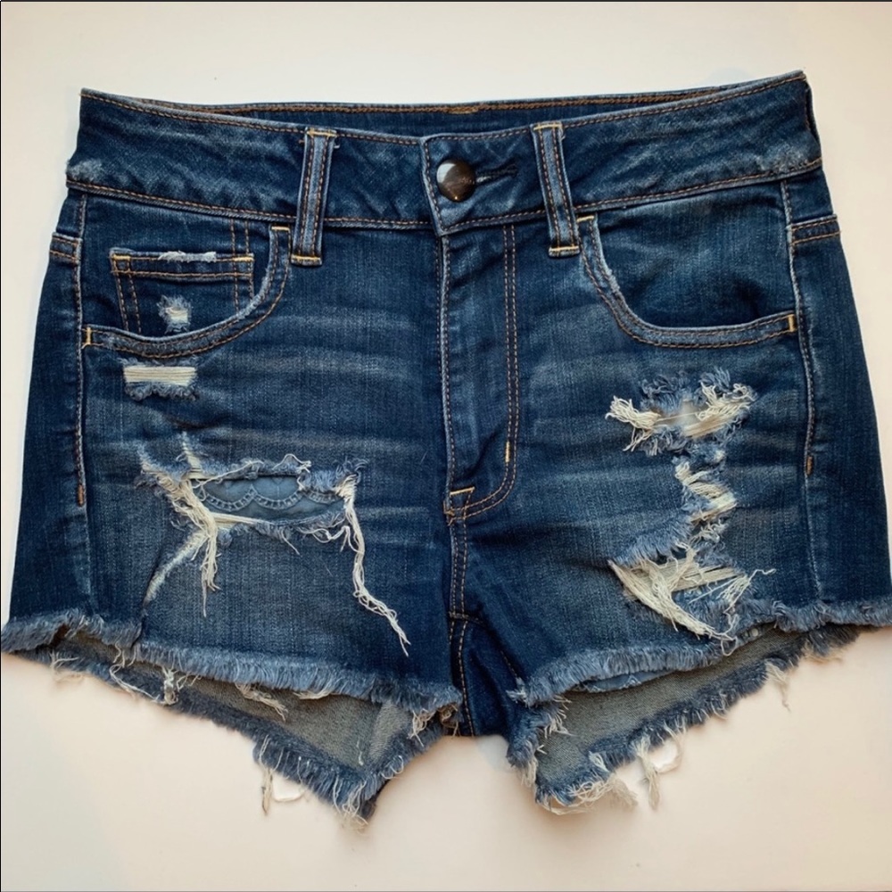 SOLD American Eagle Distressed Denim HiRise Shorts - Picture 1 of 5